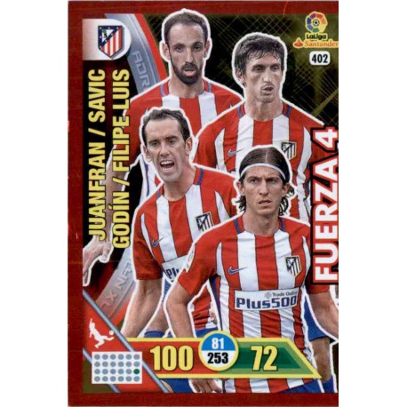 Juanfran / Savic / Godín / Filipe Luis - Atlético Madrid Fuerza 4 402 Adrenalyn XL La Liga 2016-17