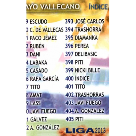 Índice Rayo Vallecano 400 Las Fichas de la Liga 2013 Official Quiz Game Collection