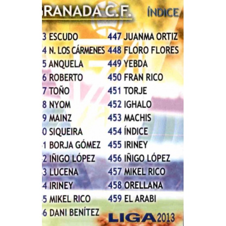 Índice Granada 454 Las Fichas de la Liga 2013 Official Quiz Game Collection