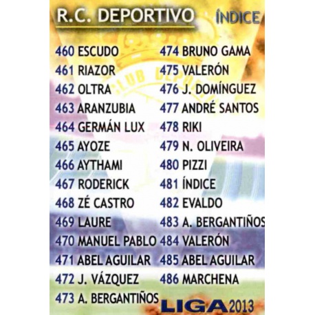 Índice Deportivo 481 Las Fichas de la Liga 2013 Official Quiz Game Collection