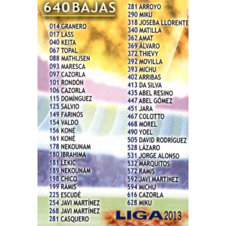 Indice de Bajas 640 Las Fichas de la Liga 2013 Official Quiz Game Collection