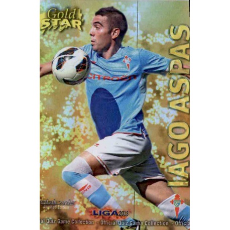 Iago Aspas Gold Star Brillo Liso Celta 44 Las Fichas de la Liga 2013 Official Quiz Game Collection