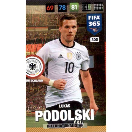 Lukas Podolski Germany 305 FIFA 365 Adrenalyn XL 2017