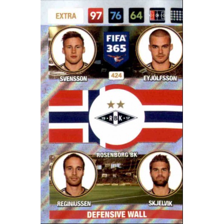 Svensson Eyjólfsson Reginiussen Skejelvik Defensive Wall Rosenborg BK 424 FIFA 365 Adrenalyn XL 2017 Nordic Edition