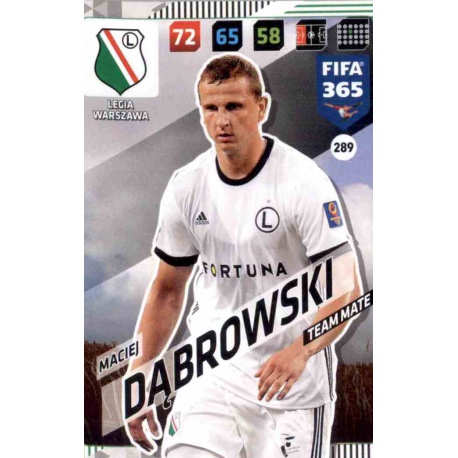 Maciej Dąbrowski Legia Warszawa 289 FIFA 365 Adrenalyn XL 2018