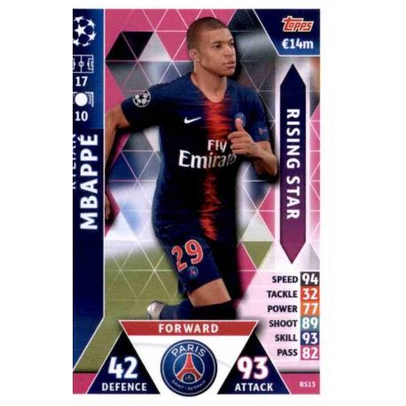 Kylian Mbappé Rising Stars RS13 Match Attax Champions 2018-19