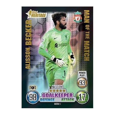 Alisson Becker Liverpool Heritage Man of the Match MOTM5