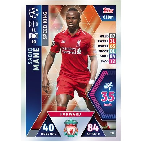 Sadio Mané - Speed King Liverpool 214 Match Attax Champions 2018-19